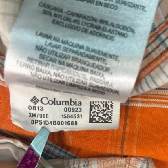 Columbia Omni-wick Short Sleeve Plaid Shirt Orange XL Mens Advanced Evaporation - Picture 7 of 10